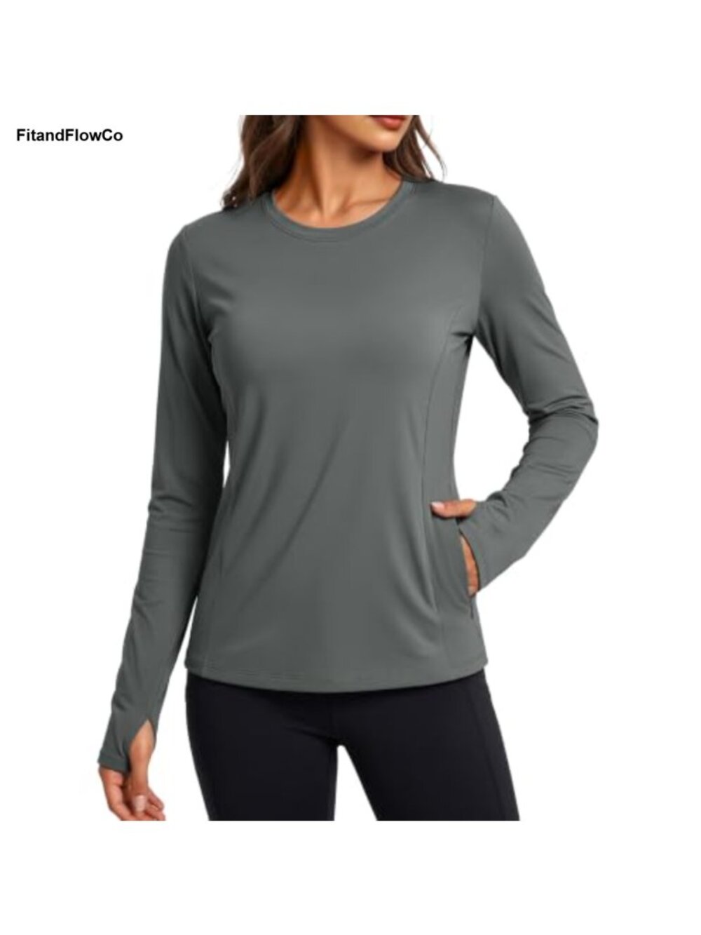 Thermal Fleece Lined Base Layer Top Long Sleeve Crew Neck Thumbholes